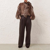 Personalized Street Leopard Trinkage With Big Butterfly Exaggerated Lantern Long-Sleeved Irregular Jacket Shirt Early Autumn Trend New