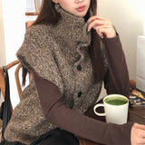 LEKA Korean Version Of The Fashion High-Collar Knitted Vest Women Wear 2026 New Lazy Wind Folding Sweater Vest