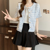 Temperament Short-Sized Fragrant Coat Summer New Coarse Flowers Tidly Short-Sleeved Top Woman