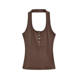 Pure Hot Girl Shell Buckle Neck Vest Button Repair Vest Vest Blouse Summer Women's Clothing