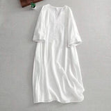 Temperament 2025 Embroidery Loose Summer New Skinny Cotton Dress White Dress Size Women's Clothing