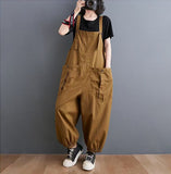 Loose Literature And Art Casual Back Pants Fat Sister Large Size Women's Summer Solid Color Big Pocket Workwear Harlan Pants