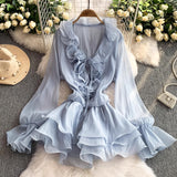 French Gentle Wind Lotus Leaf Side V-Neck Dress Woman 2025 New Summer Slimming Temperament Princess Dress
