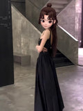 French Tea Break Hanging Dress Women's Summer 2025 New High-End Temperament To Show Thin Black Long Dress