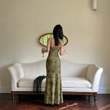 New Chinese Green Mesh Yarn Sling Dress Female Summer Design Temperament Pocketed Fishtail Dress