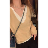 KANING Gentle Wind Design Fake Two V-Neck Knitted Women 2026 Early Autumn New Top
