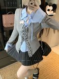 Wood Ear Splicing Tie Sweet Wind Long-Sleeved Woman 2026 Spring And Autumn Design Pure Desire To Repair The Slim Top