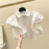 Korean Version Of The Design Sense Niche Bubble Sleeve Short Sleeve Shirt Women Loose Short Shirt Blouse Tide
