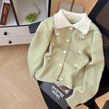 LEKA Gentle Wind Flower Embroidered Knitted Cardigan Women 2026 Autumn High-End Feel Doll Collar Blouse Sweater Coat