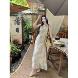 Lotus Leaves Flakes Spun Micro Fat Mm Tea Break French High-End Feeling Sweet Broken Flower Dress Women's Seaside Holiday Wind