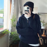 KANING Collar Half Zipper Pit Knitted Jersey Women 2026 Autumn New Korean Lazy Wind Cover Sweater Woman