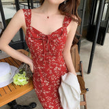 Tea Break French Red Broken Flowers With Tie Skirt Women's Summer 2025 New Beach Resort Beach Skirt