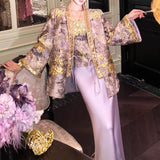 Purple East Autumn Girl New Chinese Style Three-Dimensional Embossed Embroidered Coat Set + Half-Dress Two-Piece Set