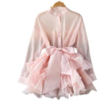 South Korea's Dongdaemun Autumn New Solid Color Lotus Leaf Side Long-Sleeved Shirt Niche Waist Thin Set-Up Shirt