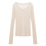 Spice Girls Sexy Slimper V-Neck Knitted T-Shirt Women's New Autumn Sunscreen Shirt Slim Thin Long-Sleeved Top