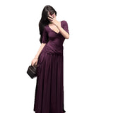 Gray V-Neck Dress Women Autumn Pure Lust Wind Gentle Lazy Temperament Slim Slim Slim Beautiful Beautiful Beautiful Long Dress