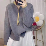 KANING Double Zipper Semi-High Collar Knitted Cardigan 2026 Autumn New Design Sweater Coat Women's Clothing