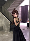 French Tea Break Hanging Dress Women's Summer 2025 New High-End Temperament To Show Thin Black Long Dress