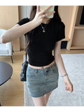 Solid Color Short-Sleeved T-Shirt Woman 2026 Summer Slimy Korean Commuting
