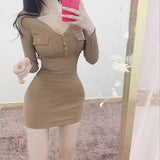 Sweet Babes V-Neck Sexy Dress Girl Spring And Autumn Thin Slimming Night Club Exposed Braid Tight Ass Skirt