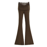 Pure Wind Summer Thin Lace Splicing High Waist Slim Thin Trumpet Trousers Hanging Micro-Speaker Casual Trousers Woman