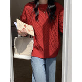 KANING New Year Red Sparrow Sweater Women's New Vintage Lazy Wind Round Collar Knitwear