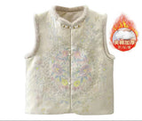 New Chinese Wind And Cotton Thicken Collar Buckle Embroidered Vest Winter Temperament Warm Loose Woolen Collar Top