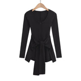 Spice Girls Autumn New Thickened Y-Neck Spliced Waist Strap Two Sets Of Long-Sleeved T-Shirts Thin
