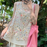 Tea Break French Small Fresh Embroidered Laceless Waistcoat Women's Summer New Seaside Vacation Lace Collar Top