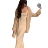 Autumn Sexy Style Pure Color Low-Necked Long Sleeve Dress Female Senior Feel Waist-Buffed Fishtail Long Dress