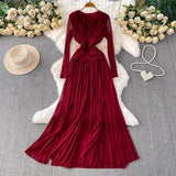 Small-Round Fashionable Ocean Air Knotted Net Collar Dress Women Autumn Waist Thin Swollen Dress Elegant Dress