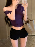Sexy Hottie Shoulder Slim Short-Sleeved T-Shirt Girl Summer New Fashion Pure Want To Show Thin Umbilly Bottom Tops Women T