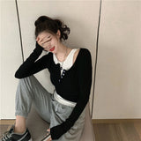 Tide Brand Fake Two Pure Want To Match The Color Splicing Long-Sleeved T-Shirt Girl Autumn New Hottie Slimming On The Top