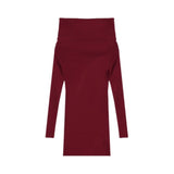 One-×Ö-Word Collared Shoulders Pure Hottie Long-Sleeved Dress Women Spring New Slimming Inner Bag-Butty Skirt