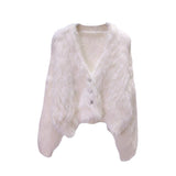 Autumn And Winter Small Fragrant Knitted Cardigan Women's Plush Coat Atmosphere Soft Finish Imitation Marinade Candy Sweet Sweater