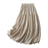 2026 Real Shot Pure Cotton With Lining Embroidery Emptiness Lace Skirt Literary Sense Big Swing Skirt Tight Waist Skirt Summer