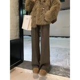 KANING Waffle Knitted Wide-Legged Trousers Women's New High-Rise Thin Tight Trousers In Autumn And Winter 2026