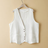 Real Shooting 2026 Summer New Literary And Artistic Loose Solid Cotton Collar Sleeveless Vest Vest Vest Women's Dress Horse Clip