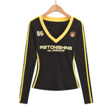 Sweet Spice Girls Autumn New Print V-Neck Clammed Vintage Long Sleeve Sports Casual Display T-Shirt