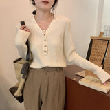 KANING French Simple Design Feel Solid Color Bottoming Knitted Women 2026 Autumn New V-Neck Sweater Bottom