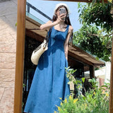 Blue Mist Love French Denim Dress Women's Summer Niche Design Feel Waist Temperament Sling Skirt