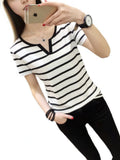 V Striped Short-Sleeved V-Neck Short-Sleeved T-Shirt For Women's Summer New Korean Version Of The Stylish Short-Sleeved Bottom Topess