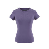 Spice Girls Summer Shoulder Round Neck Short Sleeves To Cool Waist Feel Fashion Basic Solid Color T-Shirt Set Short Sleeve Top