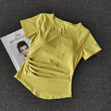 Design Sense Short Sleeve With Chest Cushion Sports T-Shirt Women Running Fitness Elastic External Wearing Thin Top Yoga Suit
