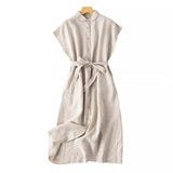 Cotton Shirt Dress Women 2026 Summer Large Size Fat Women's Solid Color Commuter Dress Women