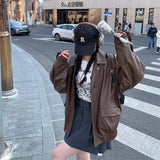 Vintage Brown Leather Women's Short 2026 Spring And Autumn Small Korean Version Of Loose Leather Jacket Handsome Locomotive Jacket