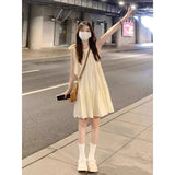Korean Version Of The New Small Slingless Hanging Neck Dress Women's Summer Seaside Holiday Fairy Beach Dress