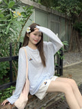 Casual Crash Striped T-Shirt Sunscreen 2026 Women's Spring And Autumn Niche Design With Thin Striped Long-Sleeved Top