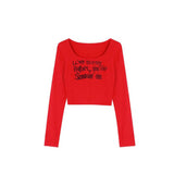 Vintage Sweet Babes Sexy Long-Sleeved T-Shirt Girl Early Autumn New Letter-Print Slim Slim Blouse