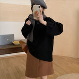 KANING Korean Lazy Windy Large Plate Round Collar Hooded Sweater Women Loose Design Sense Solid Color Knitted Shirt